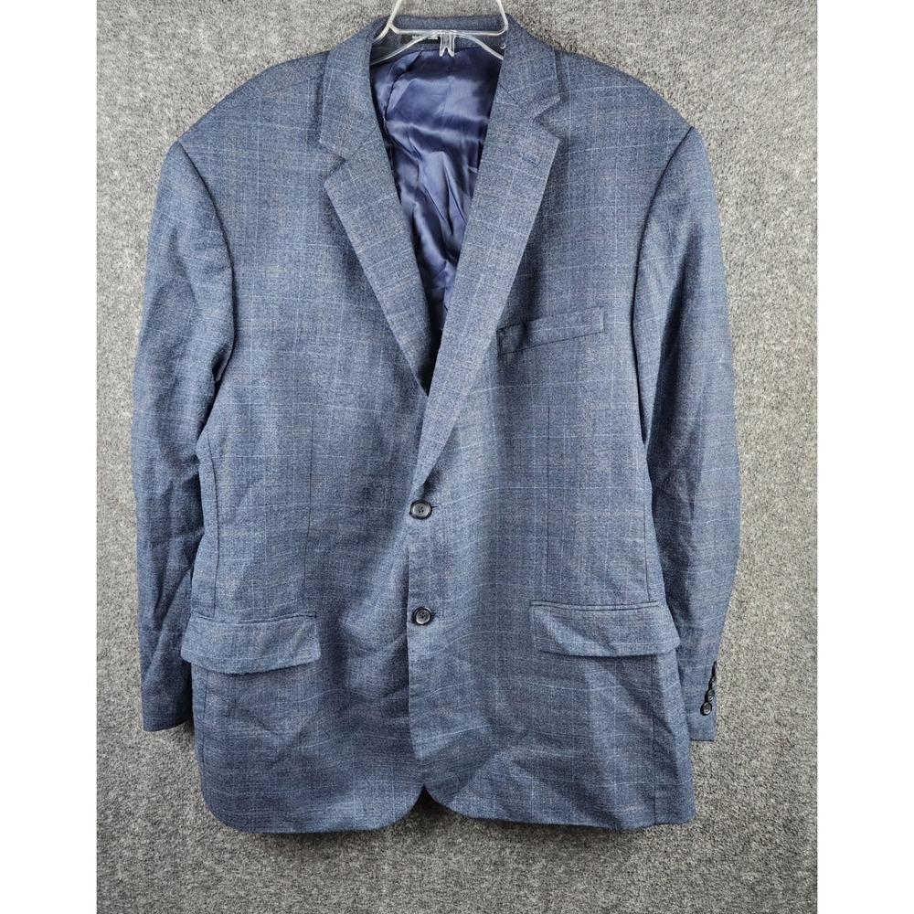 Pronto Uomo Sport Coat Mens 50L Platinum Blue Glen Plaid Wool Blend EUC